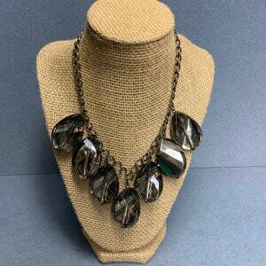 Express Chunky Statement Necklace 16 In Gunmetal Silver Faceted Teardrop Dangles